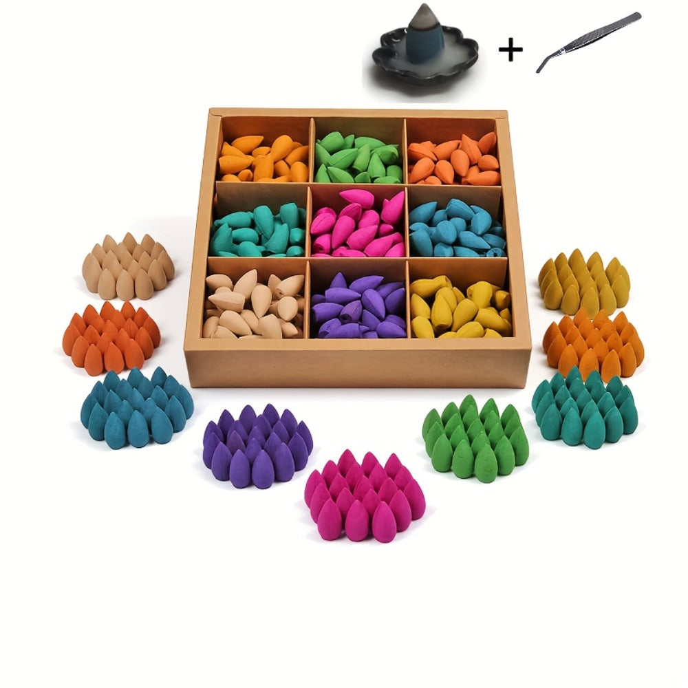Backflow Incense Cones 360pcs Waterfall Smoke Effect Natural Scents Rose Jasmine Lavender Tulip for Incense Burner Meditation Yoga Gift