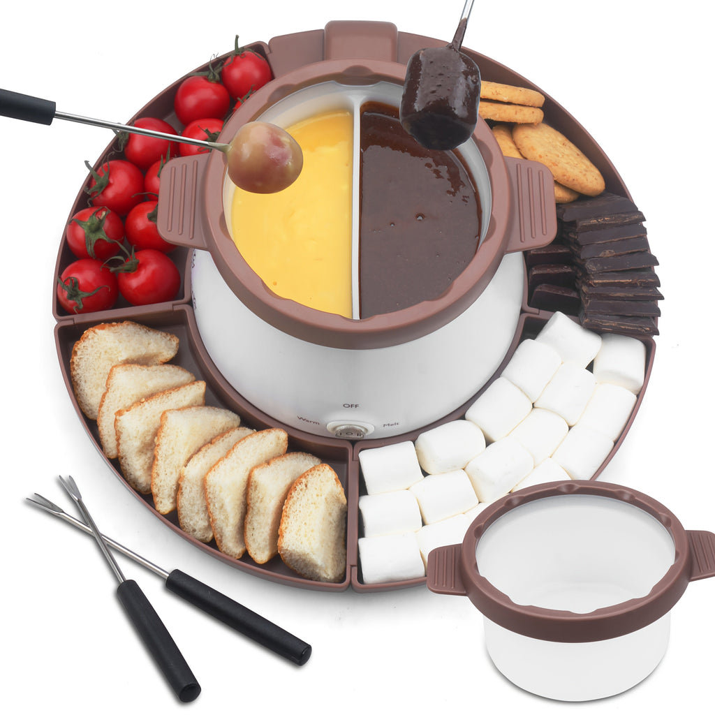 Chocolate Melting Pot Electric Fondue Pot Set with Fondue Forks 2.5 Cup Dual Pots Candy Chocolate Warmer for Dipping Strawberries Fruit Desserts Party