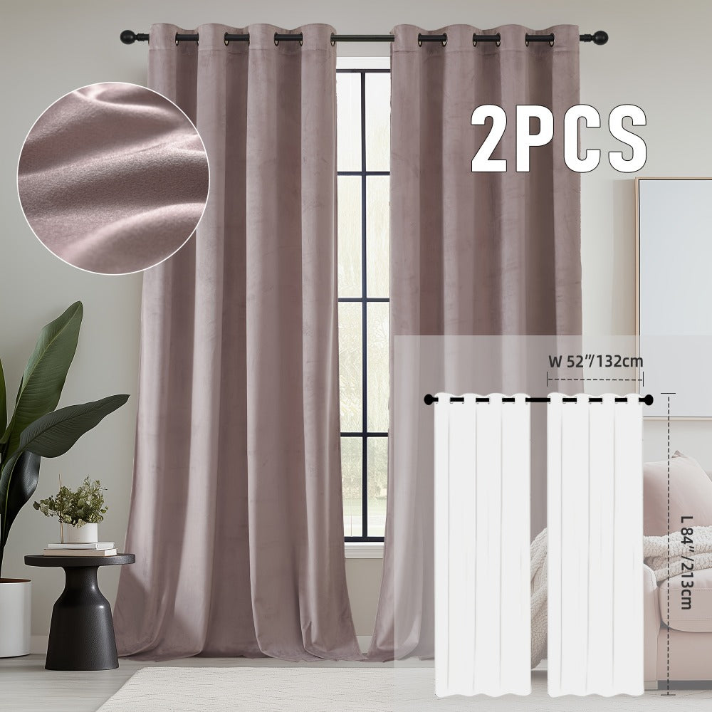 Velvet Room Darkening Curtains 2 Panels | Grommet Top Thermal Insulated Soundproof Blackout Curtains for Living Room Bedroom, Soft Solid Color Vintage Window Drapes