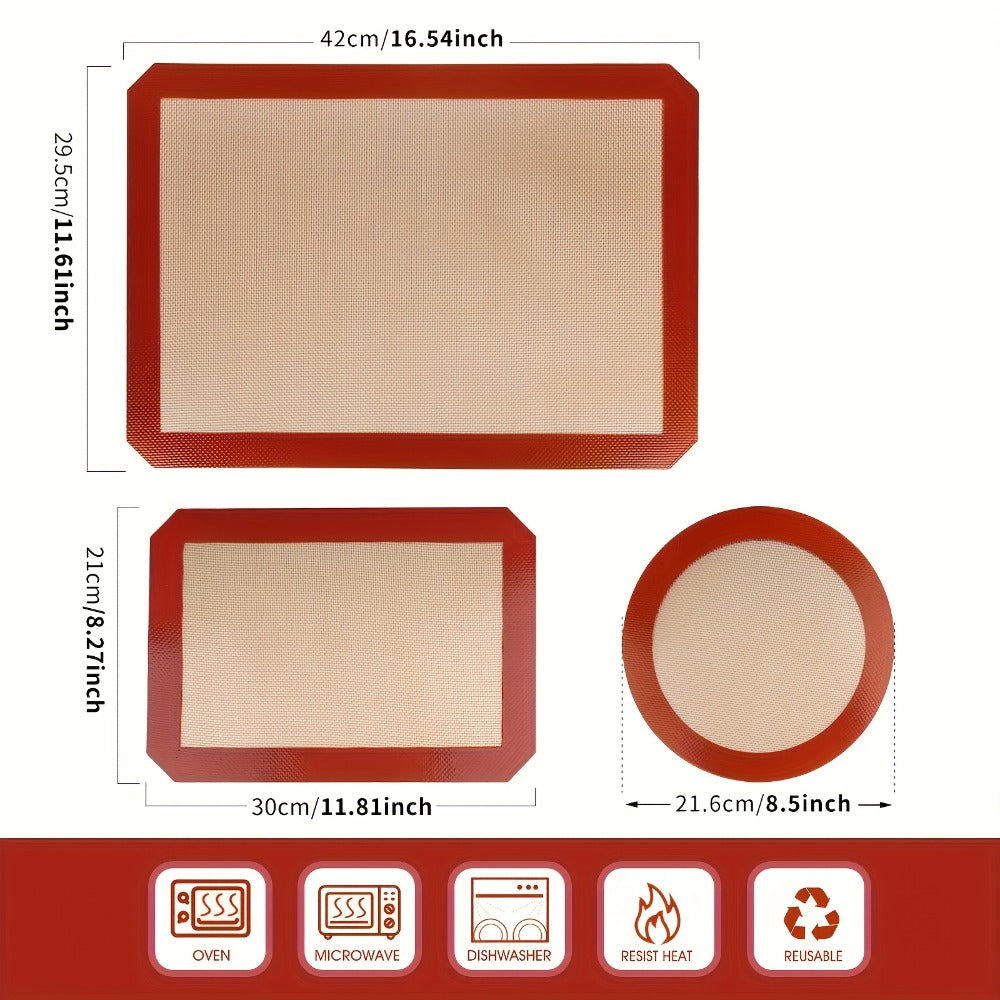 Silicone Baking Mat Set of 4 Nonstick Reusable Oven Liner Sheet for Cookies Macarons Bread Pastries Food Grade Round Square Baking Mats for Rolling Dough