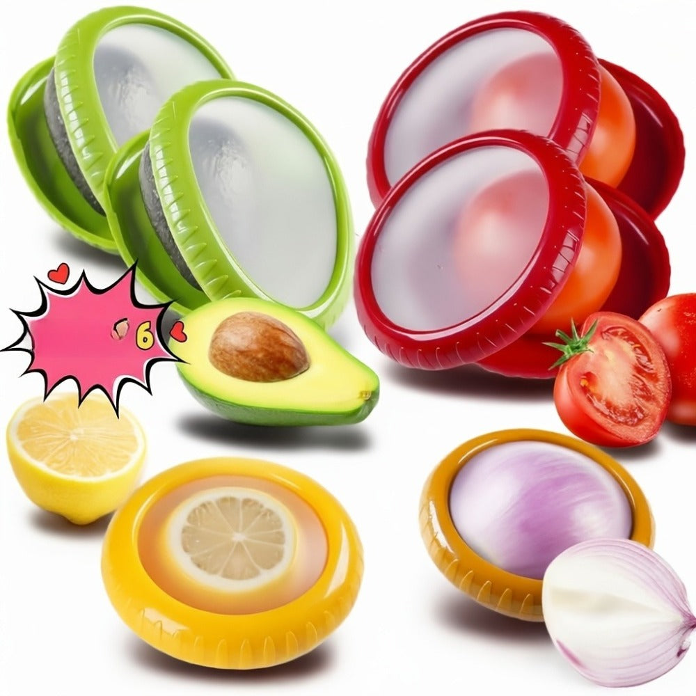 Silicone Food Storage Container Set ¨C Reusable Produce Saver for Avocado, Onion, Tomato, Lemon, Garlic & Potato ¨C Fridge-Safe Vegetable & Fruit Preservation Boxes, Reduce Food Waste