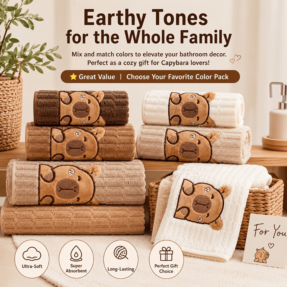 Bath Towel Set 2 Piece Cute Capybara Coral Fleece Super Soft Ultra Absorbent Quick Dry Face Towel and Bath Sheet for Spa Gym Hotel Guest Bathroom
