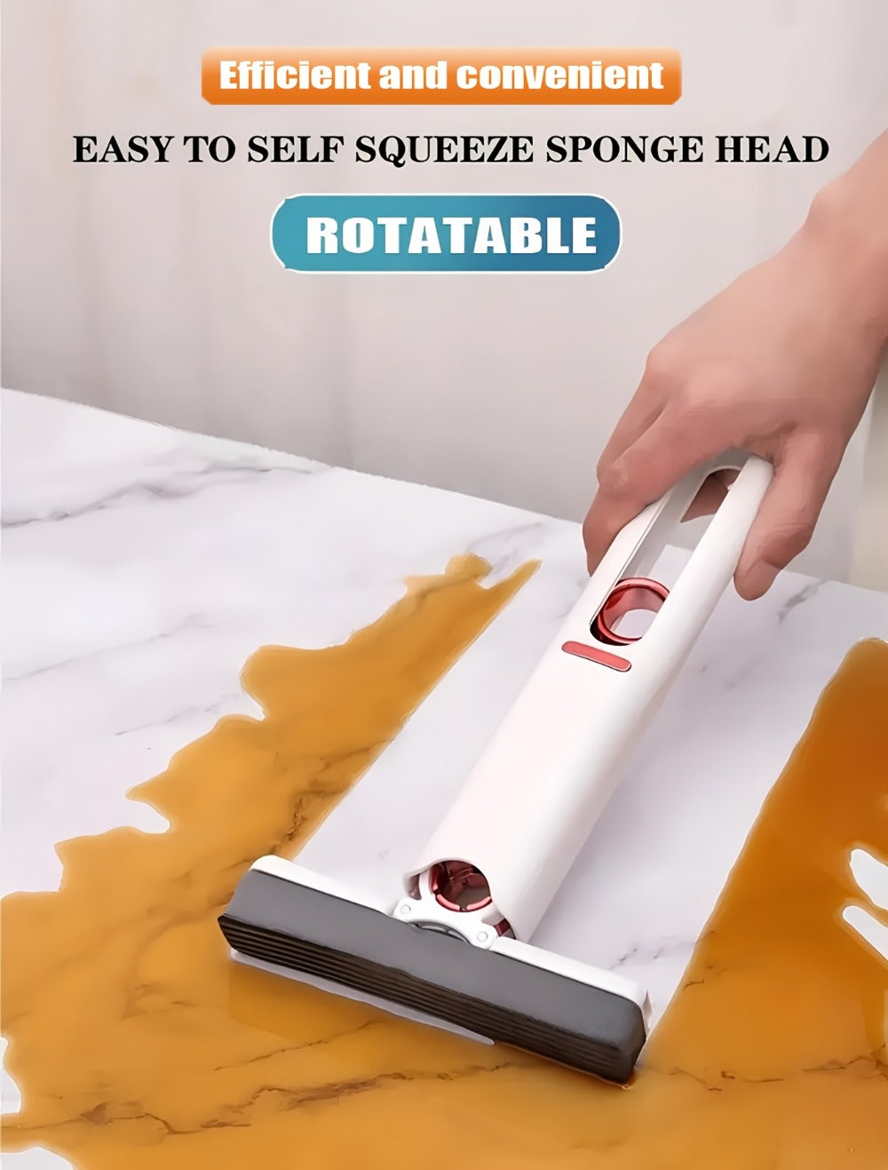 Mini Sponge Mop with Adjustable Handle & 4 Reusable Heads ¨C Self-Squeezing Portable Cleaning Mop for Bathroom, Kitchen, Car & Window