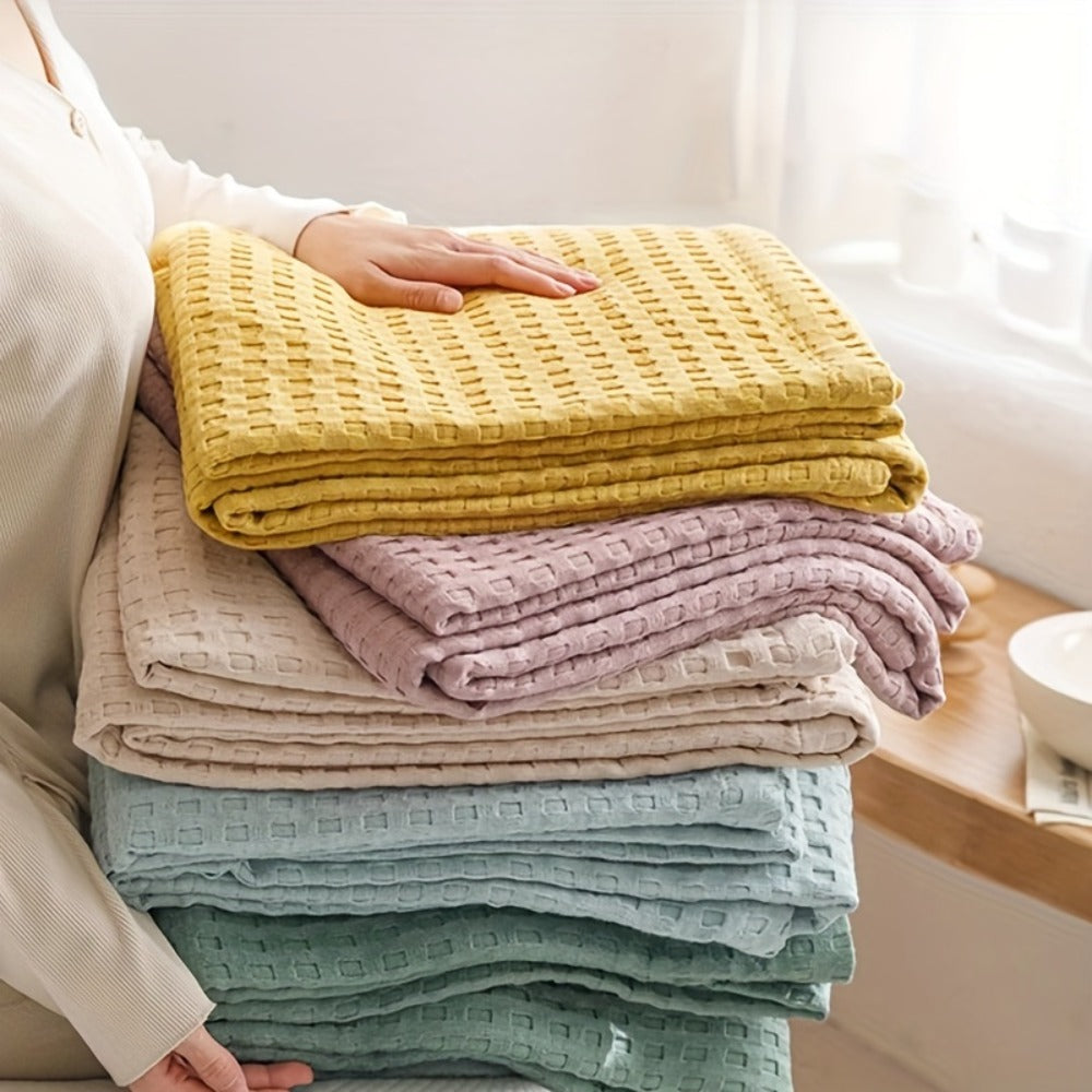 Cotton Waffle Blanket ¨C Pure Cotton Multilayer Summer Cooling Quilt, Jacquard Knit, Machine Washable, Air Conditioning Blanket