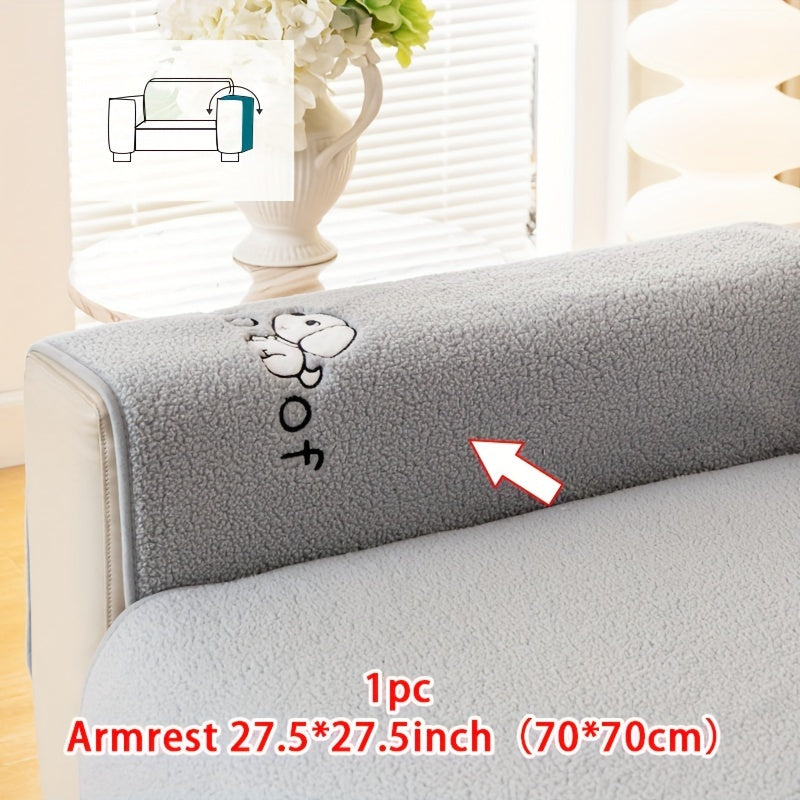 Sherpa Plush Sofa Cover Non-Slip | Thick Fleece Couch Protector, Pet Friendly Furniture Shield, 1 to 4 Seat, Armrest Backrest Pillowcase, Deep Gray Light Gray Coffee Off White