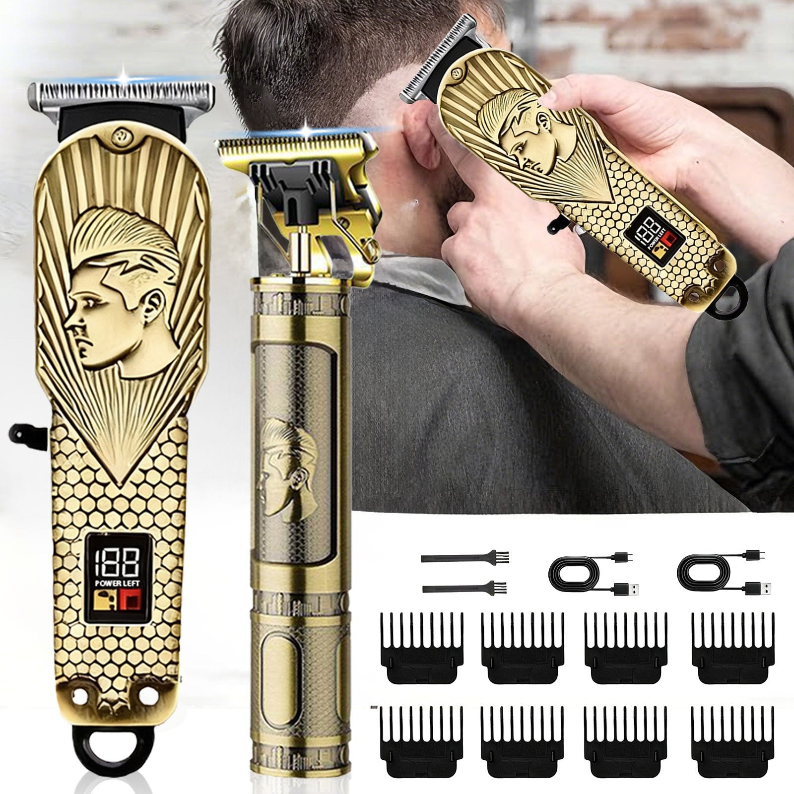 Men's Grooming Set 2 or 4 Piece - Cordless Electric Hair Clipper, T-Shaped Beard Trimmer, Nose Hair Trimmer & Electric Shaver, LED Display Professional Haircutting Beauty Kit, Father's Day Birthday Christmas Gift