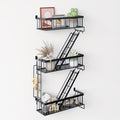 Floating Wall Shelf 3 Tier Black Metal Ladder Shelf - Fire Escape Decorative Wall Shelves for Bedroom, Bathroom, Home Office Storage and Display, Room Decor, Wall Art Shelf