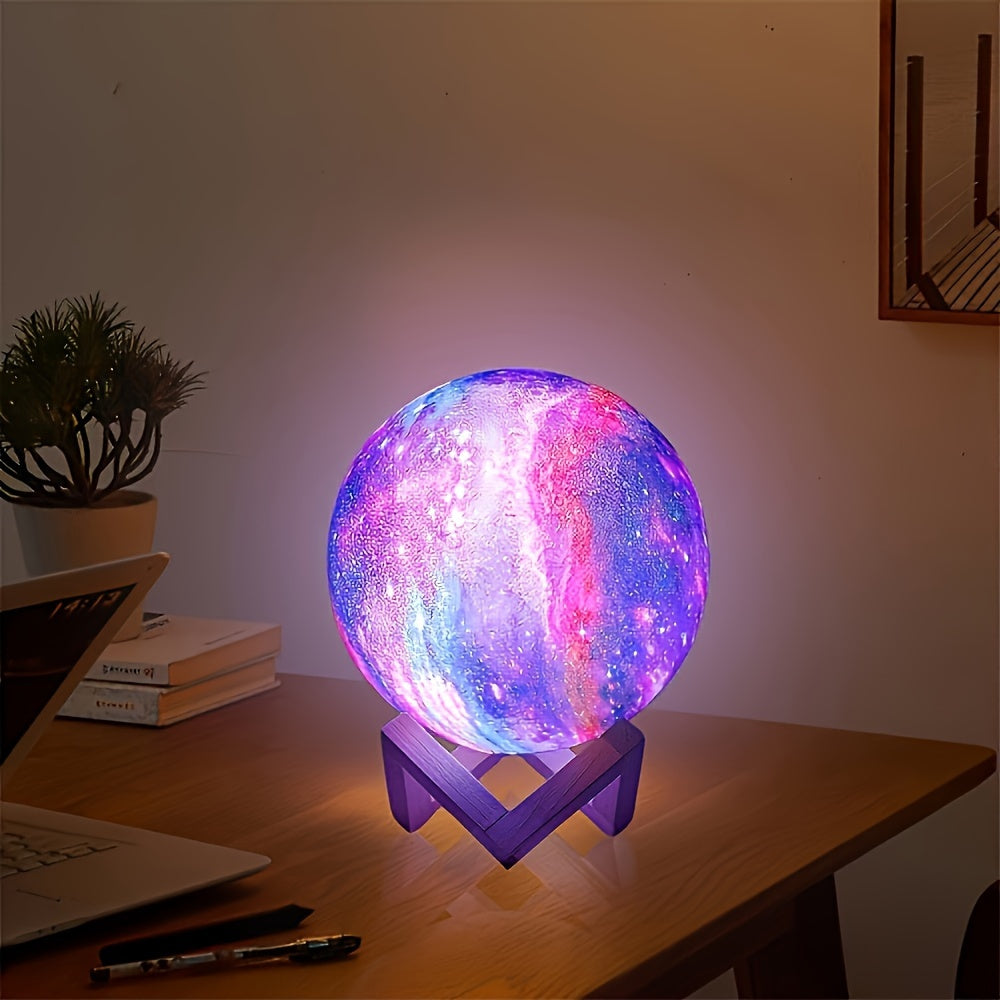 Moon Lamp 128 Colors Ball LED Night Light with Wooden Bracket, USB Plug-in, Remote Control & Infrared Sensor, 5.9 Inch Color Changing Globe Lamp for Bedroom, Living Room, Cafe, Office Decor