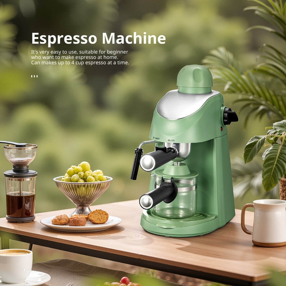 Espresso Machine 3.5Bar with Milk Frother Steam Wand Makes 4 Cups Cappuccino Latte Espresso Maker Compact Easy Clean Removable Portafilter Drip Tray Black Green
