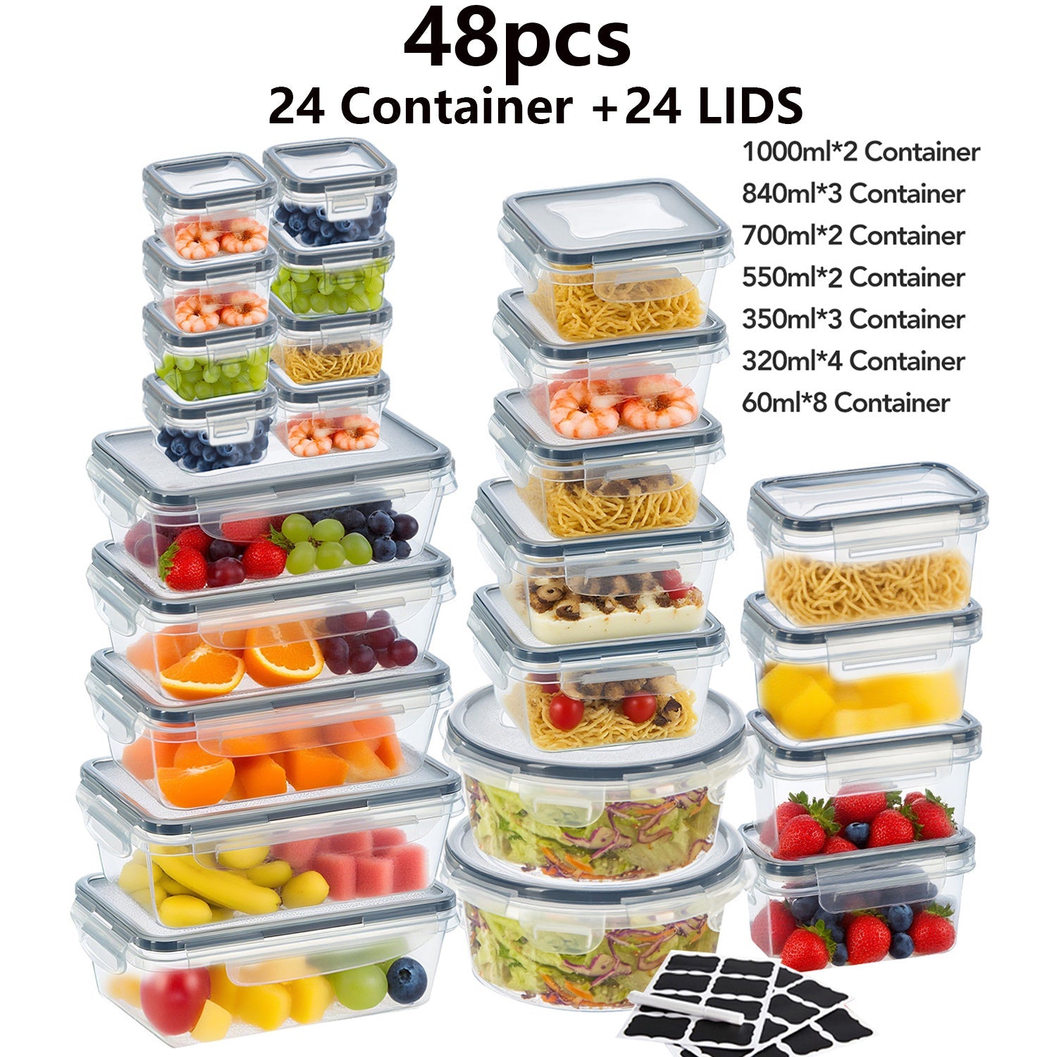 Pantry Storage Containers with Lids Labels and Markers - Airtight Kitchen Food Storage Set for Sugar Flour Pasta Grains Nuts Coffee Tea Beans Baking Supplies Organization