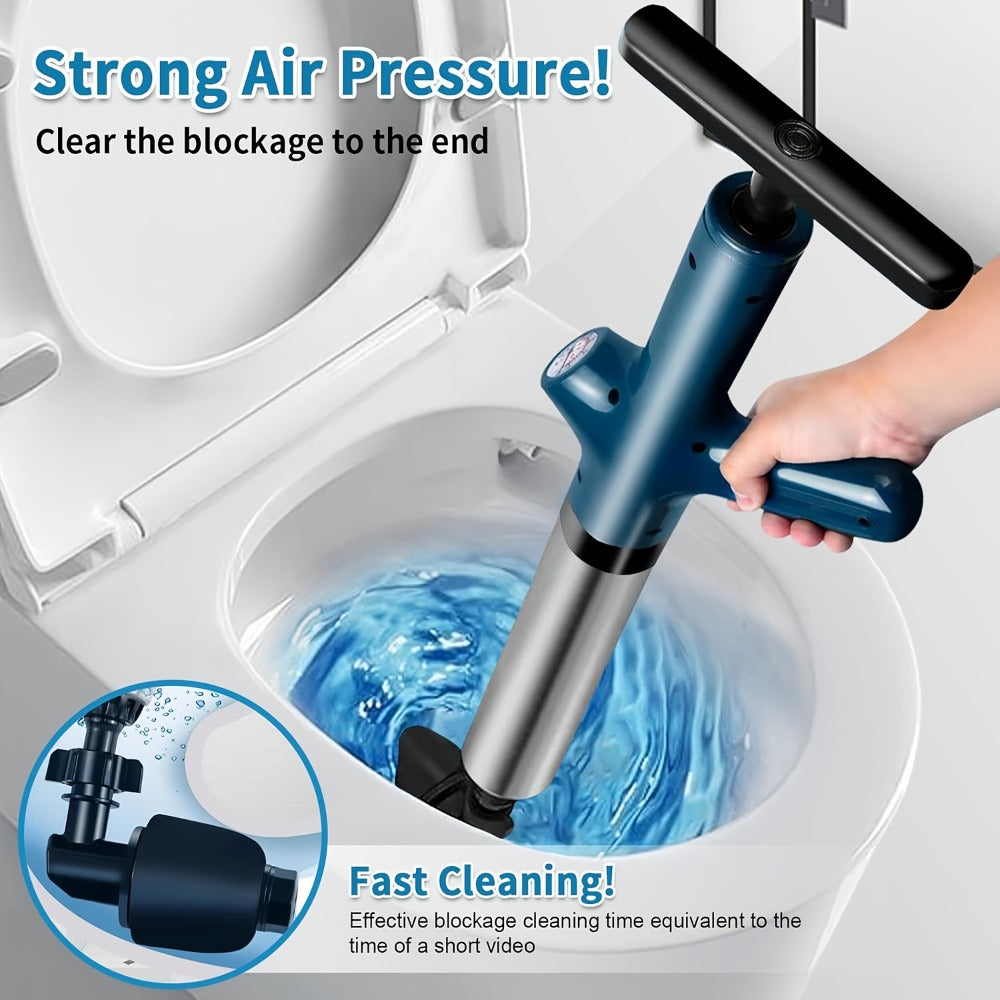 Toilet Plunger Set High Pressure Air Drain Unclogger - Stainless Steel Toilet Snake & Air Discharge Impactor for Clogged Toilet, Kitchen Sink, Bathroom Drain & Pipe Blockage Removal