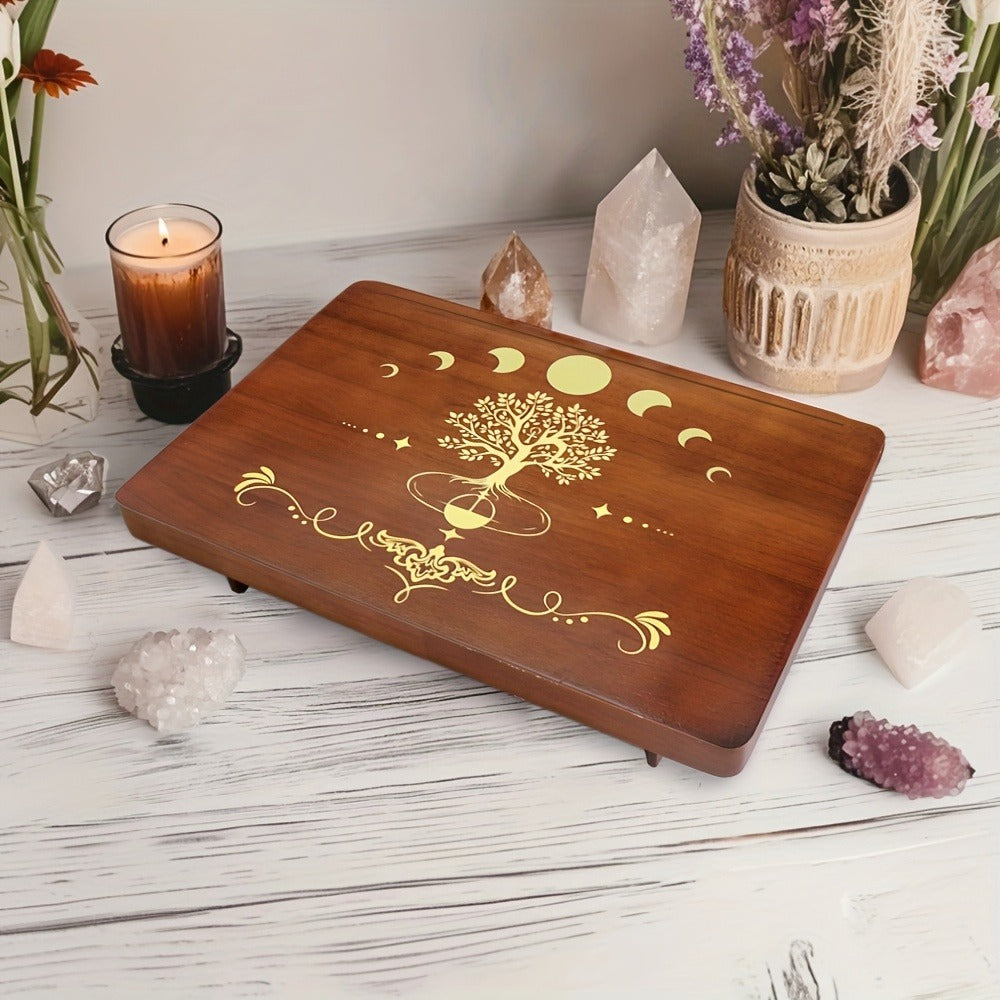 Crystal Display Stand Wooden Divining Table for Meditation Altar Witchcraft Decor - Bohemian Spiritual Tabletop Organizer for Crystals, Tarot Cards & Ritual Accessories, Boho Home Decor