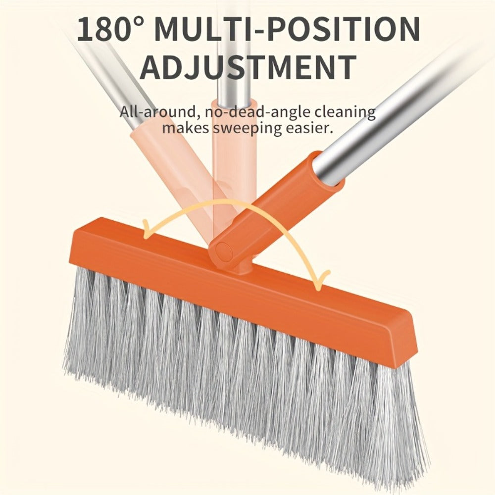 Folding Broom and Dustpan Set 50 Inch Extended Handle - Dense Elastic Bristles Wide Deep Dustpan for Dust Hair Debris, Foldable Broom for Home Kitchen Bathroom Bedroom Living Room, Blue White Black Orange Khaki