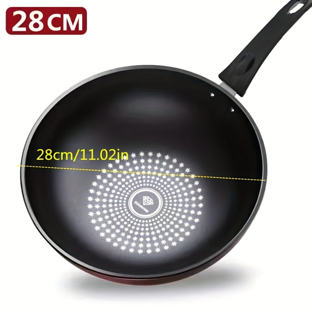 German Diamond Non-Stick Stir Fry Pan - Rice Stone Coating Smokeless Flat Bottom Wok for Induction Cooker Gas Stove, Multi-Purpose Household Frying Pan