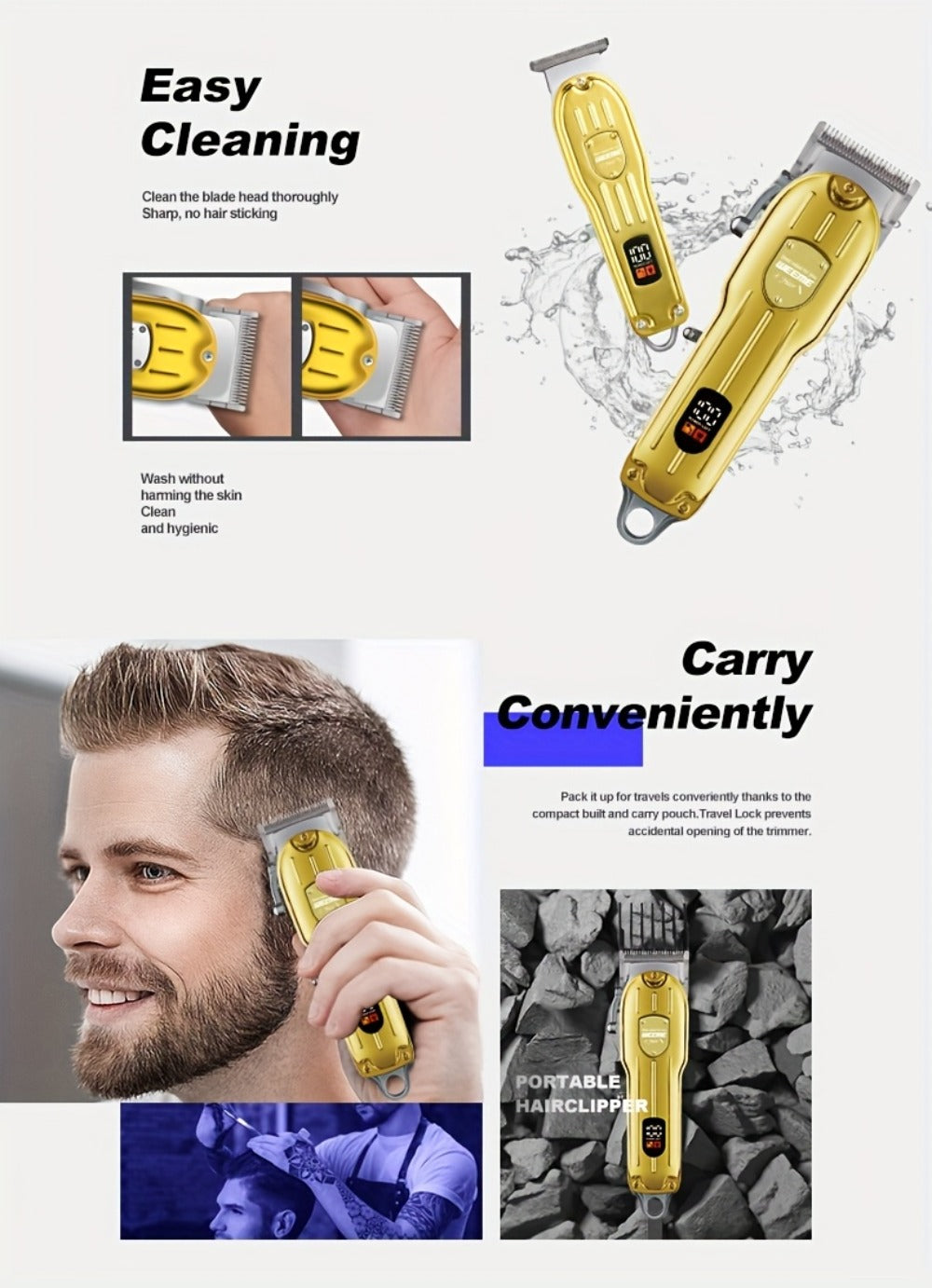 Hair Clipper & Beard Trimmer Combo Set - WEEME 2-in-1 Cordless Rechargeable Electric Hair Cutting Kit for Men, Professional Grooming Set with Trimmer, Father's Day Gift for Men, Golden & Silver