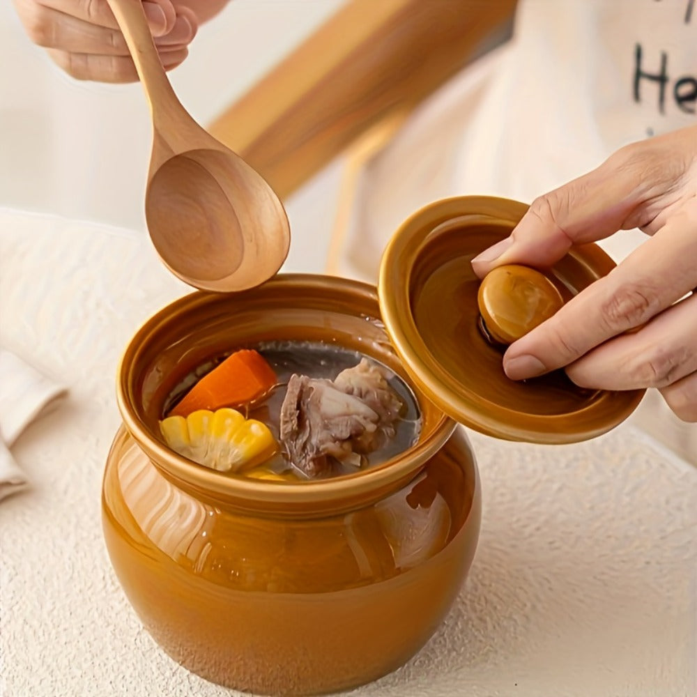 Ceramic Steam Stewing Pot - Water-Separated Clay Pot for Soups, Stews & Slow Cooking, Household Steaming Pot with Lid for One Person, Heat-Resistant Soup Pot for Stovetop & Kitchen Use
