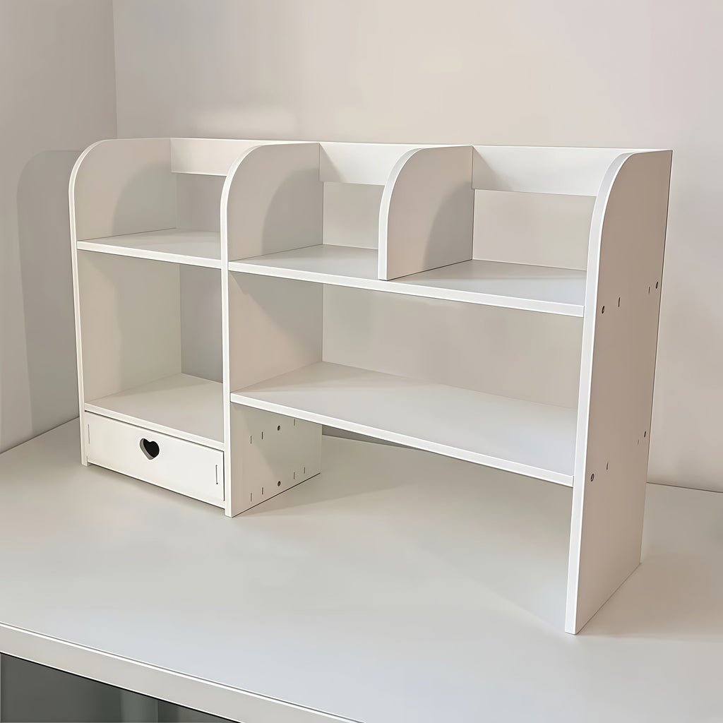 Desktop Organizer Double Layer Desk Shelf ¨C 2-Tier Storage Rack for Office Supplies, Stationery, Cosmetics | Space-Saving Bookshelf for Bedroom, Dorm, Home Office, Waterproof Wood-Plastic