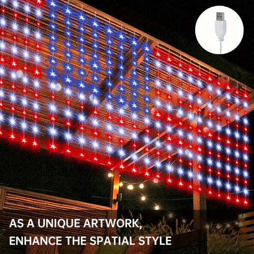 American Flag LED Curtain Lights 242 LEDs USB Powered, 4th of July Patriotic Decorations for Home Porch Garden Courtyard, Independence Day National Holiday Indoor Decor for Mall, Store, Coffee Shop Display
