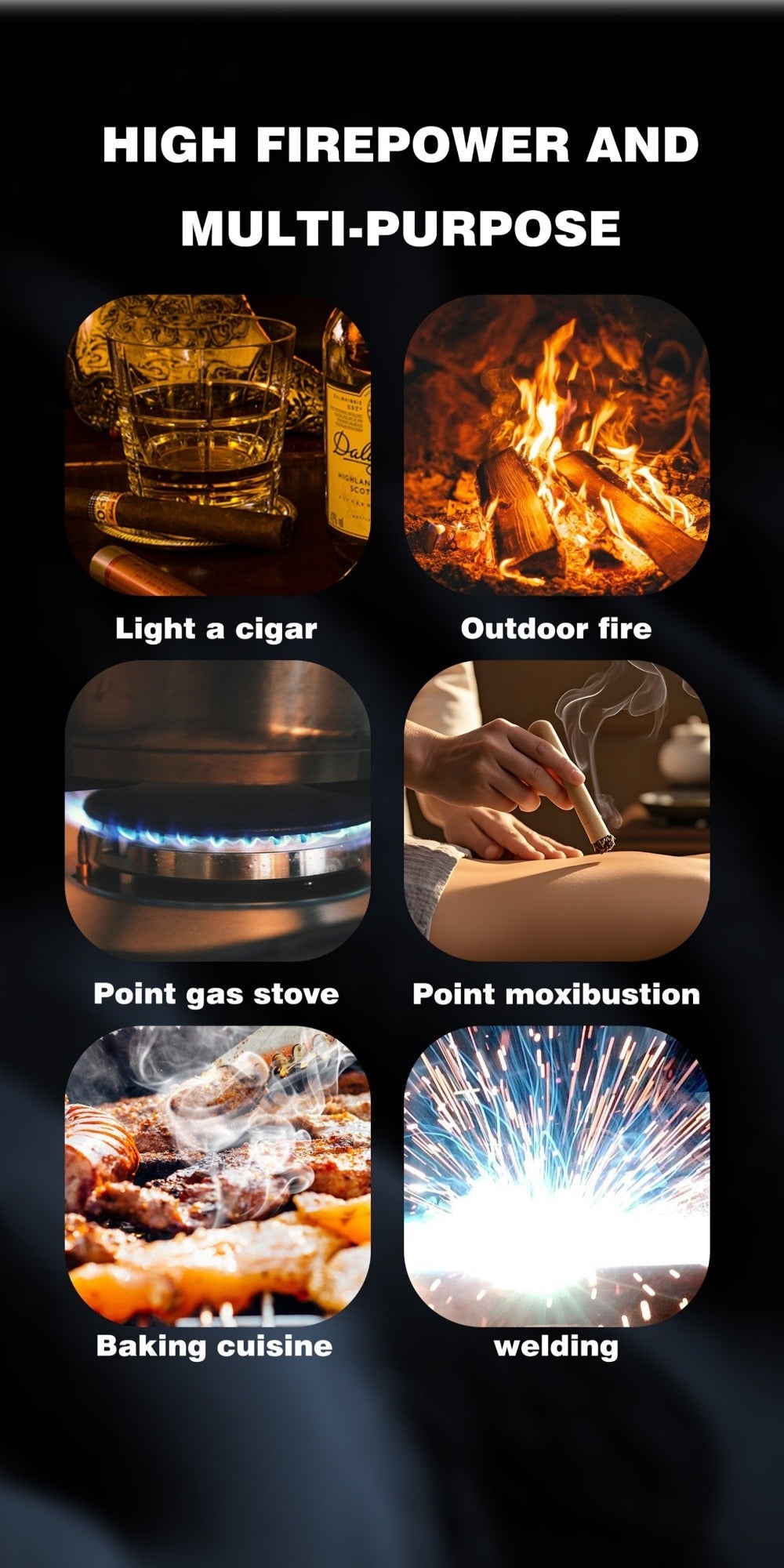 Windproof Butane Lighter with Adjustable Flame | Pistol Revolver & Wheel Design for Camping Outdoor Cooking Grilling BBQ Charcoal Lighting