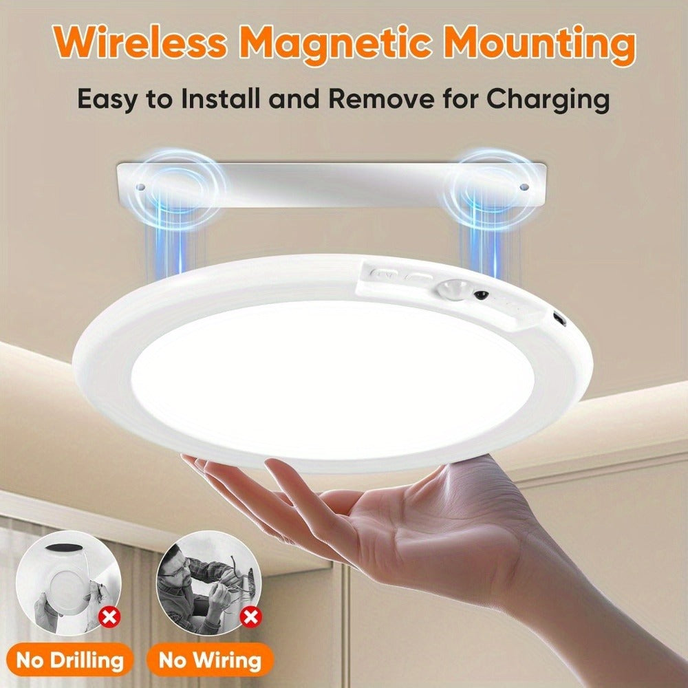 Motion Sensor Ceiling Light Rechargeable with Remote ¨C 3-Color Dimmable Wireless LED Overhead Light, No Wiring, Battery Operated for Closet, Shower, Pantry, Shed & Hallway (Round & Square, 1 or 2 Pack)