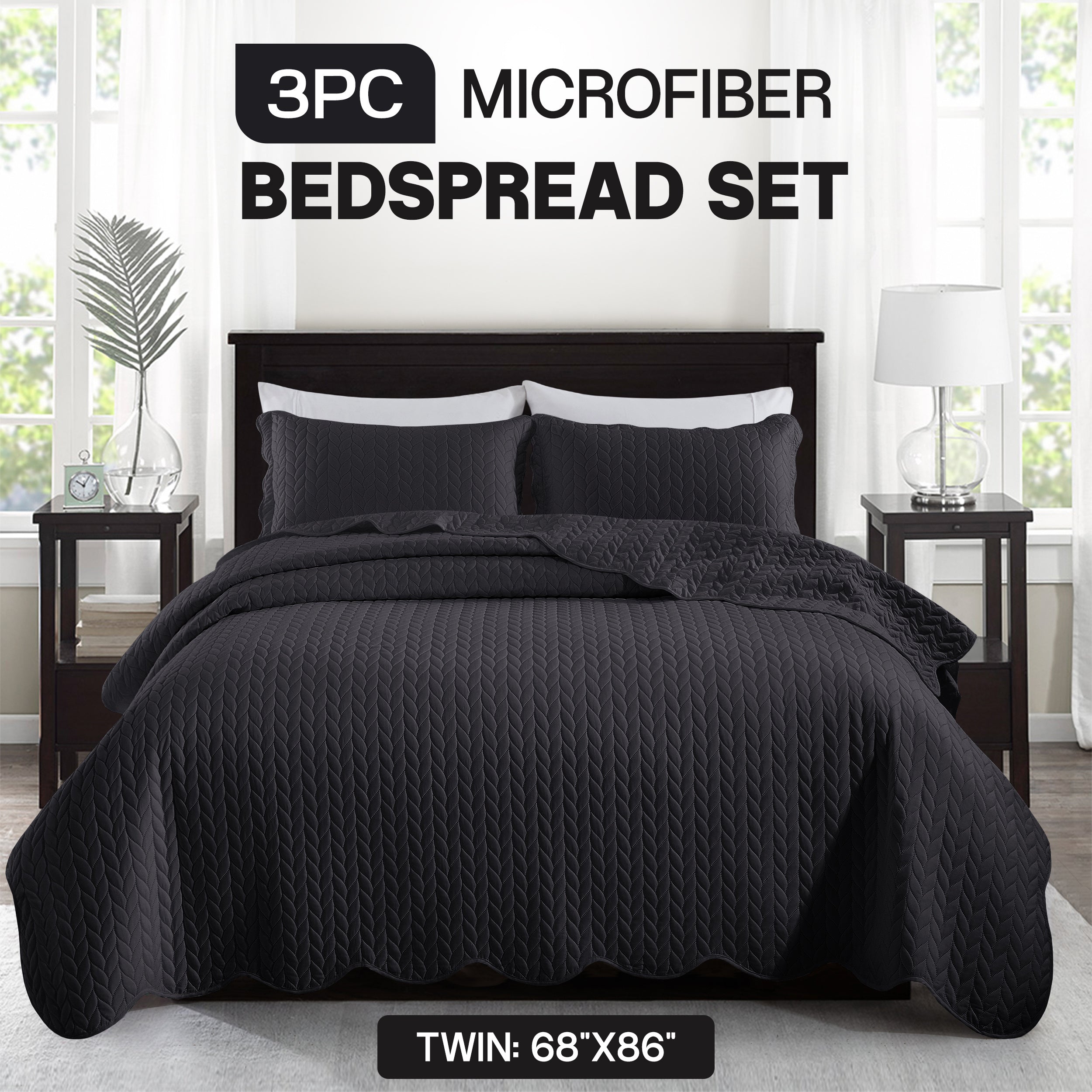 Bedspread Set 3-Piece Microfiber Floral Coverlet with Pillow Shams - Soft Breathable Lightweight All-Season Bed Cover for Queen King Twin California King