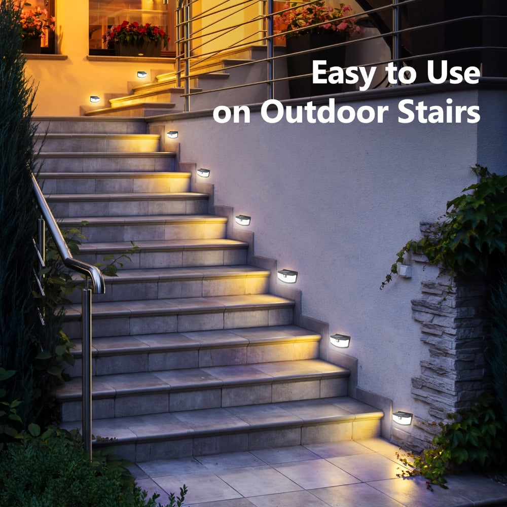 Solar Step Lights Outdoor 120 LED Motion Sensor ¨C 270¡ã Wide Angle IP65 Waterproof Wall Light with 3 Modes | 18-Hour Solar Powered Stair Light for Pathway, Fence, Garage & Deck | 4/6/8 Pack