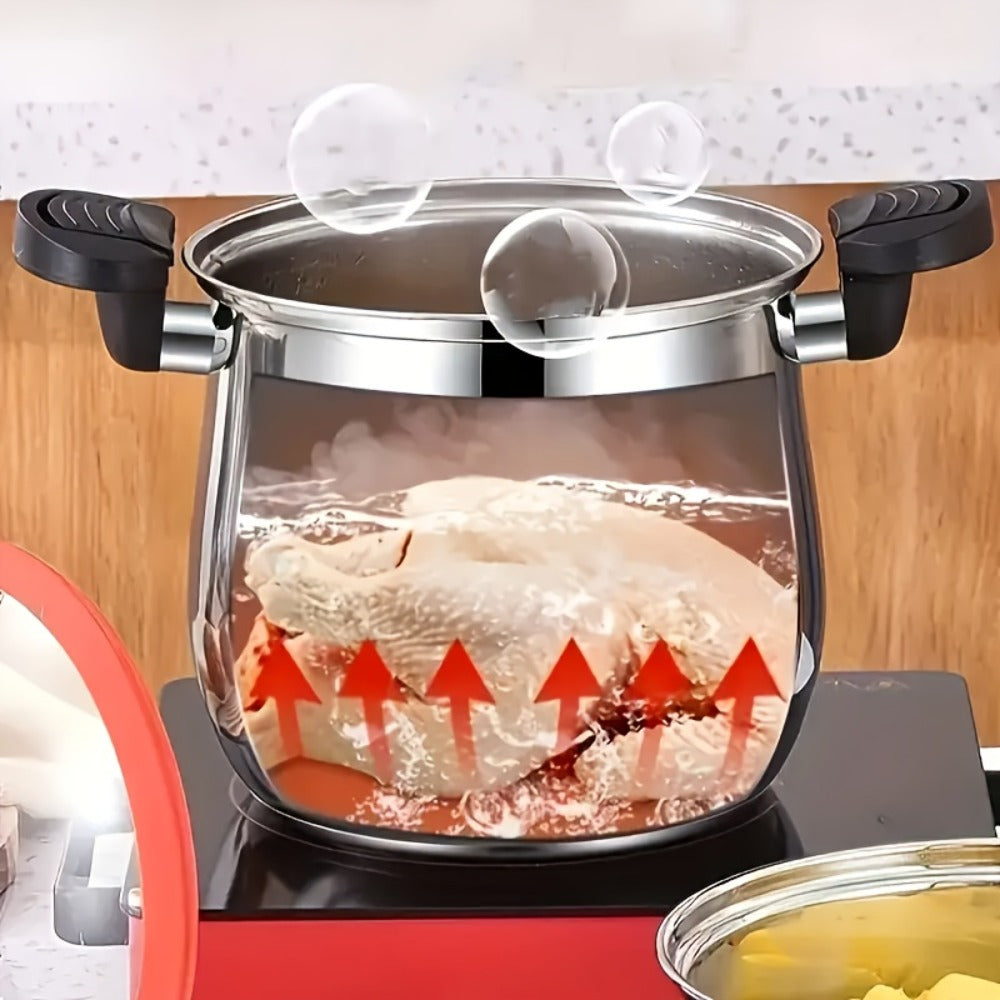 Stainless Steel Quick Cooking Pot with Lid Large Capacity ¨C Food-Grade Non-Stick Scratch-Resistant Saucepan | Induction & Gas Stove Compatible Stew Soup Pot Even Heating Kitchen Cookware