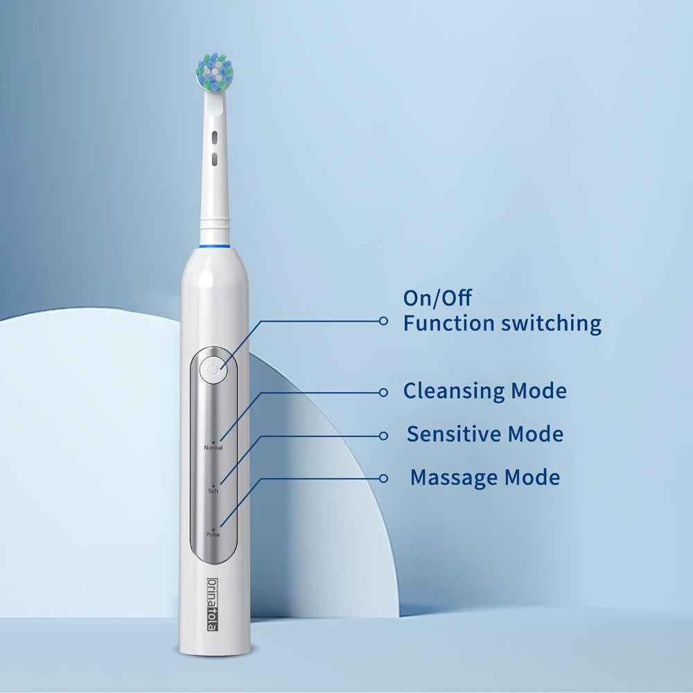 Rotating Electric Toothbrush with 8 Replacement Heads ¨C Wireless Induction Charging, 3 Cleaning Modes, IPX7 Waterproof, Oral Care Gift for Family, Friends & Parents ¨C Blue, Purple, Black