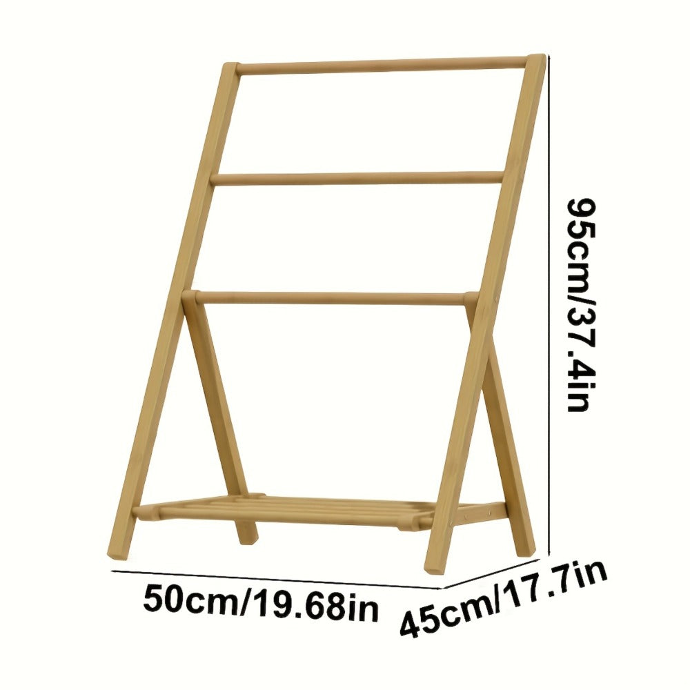 Bamboo Drying Rack 3 Tier Foldable with Storage Box - Space Saving Freestanding Clothes Hanger for Apartment, Bedroom, Bathroom & Balcony, Compact Laundry Rack for Small Spaces | Natural Burlywood
