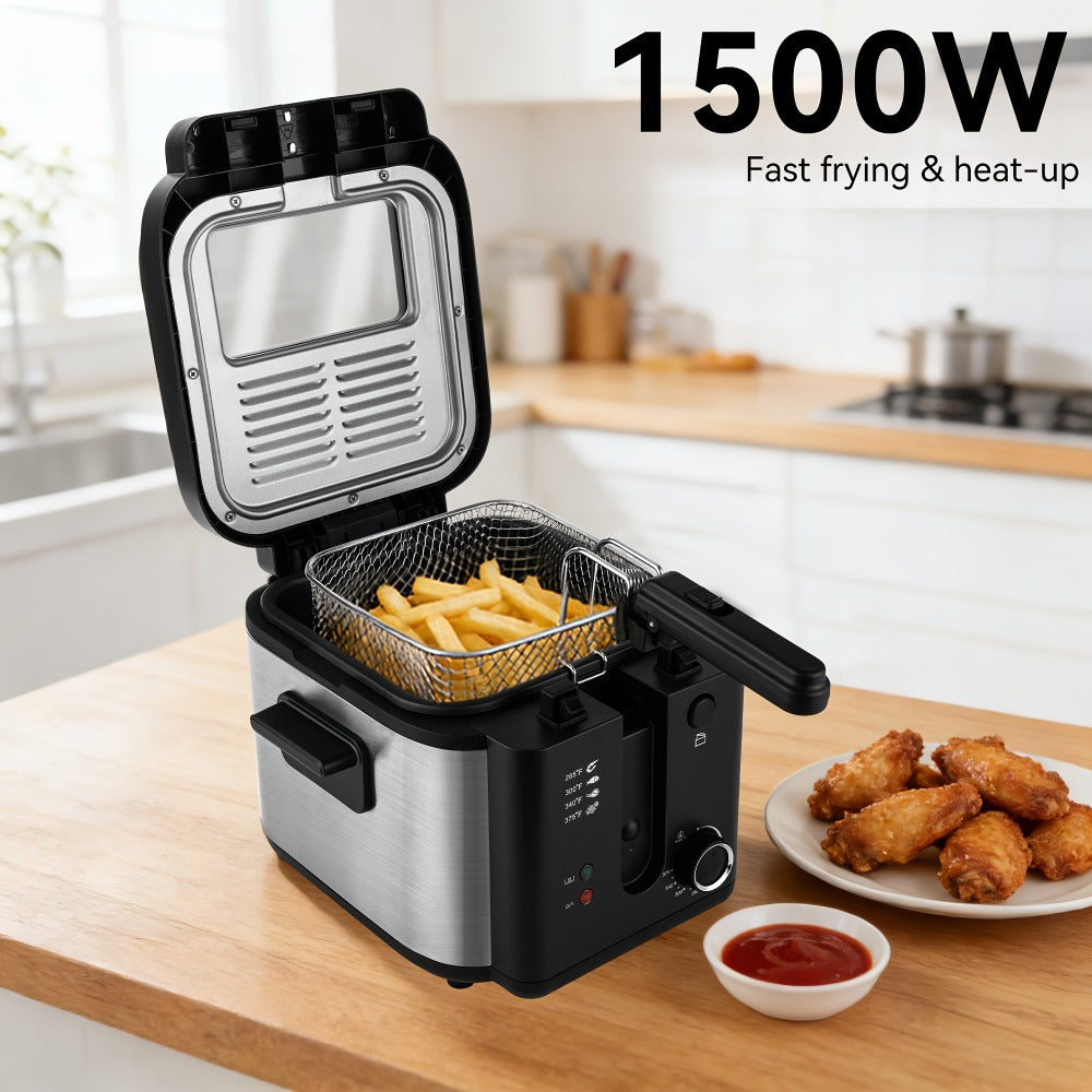Deep Fryer Stainless Steel Large Capacity with Adjustable Temperature Control - 304 Stainless Steel Oil Fryer with Viewing Lid Cool-Touch Handles Easy Clean Basket, 5 Size Options 1.5L to 6L for Home Kitchen