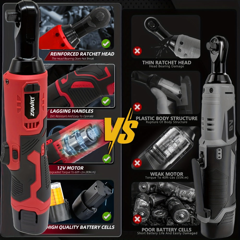 Cordless Electric Ratchet Wrench Set 12V - 45Nm High Torque 3/8¡± Rechargeable Ratchet Wrench with Battery, Charger & Toolbox for Automotive Repair, Angle Frame Installation & Home Improvement (4 Colors)