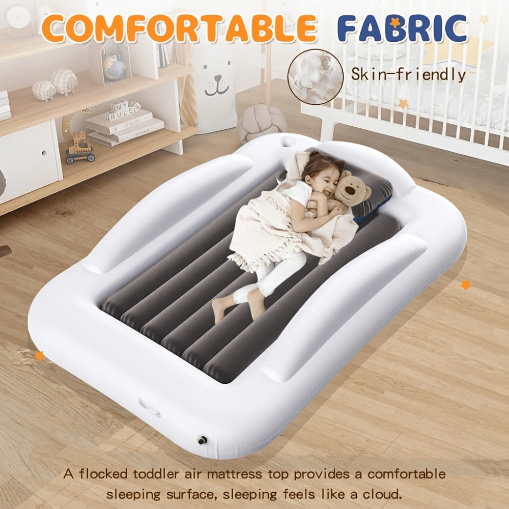 Kids Inflatable Travel Bed ¨C Portable Children Air Mattress with Fast Inflation, Separate Mattress Design, for Home Camping Vacation Grandma's, Ages 3-10, Blue Grey