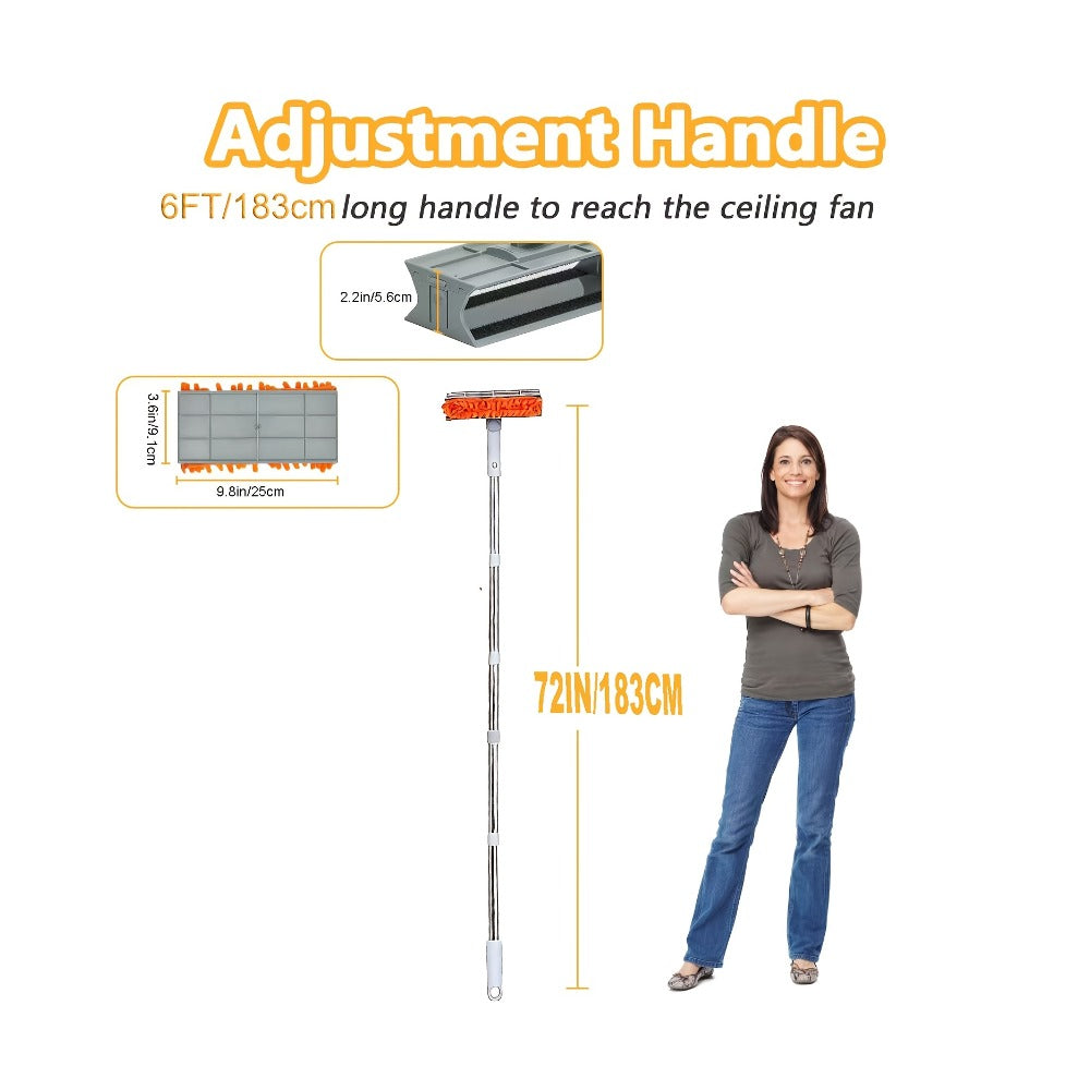 Ceiling Fan Duster 63 Inch Extendable Long Handle Reusable Chenille Microfiber Mop Head Ceiling Fan Blade Cleaner for Dusting Fan Blades Baseboard Wall Floor High Reach Cleaning Tool 6 Feet