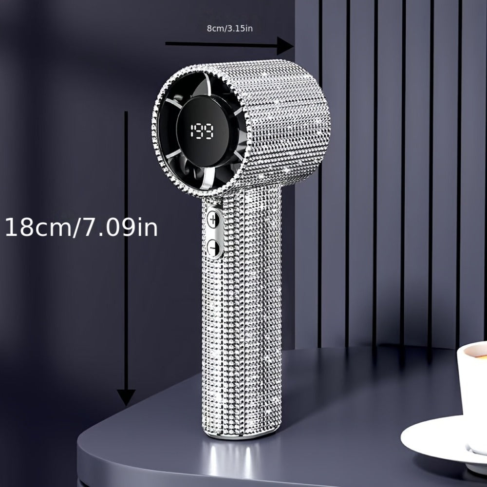 Diamond Handheld Mini Fan USB-C Rechargeable | Luxury Full Diamond Turbo Fan with Adjustable Speed, Quiet Operation & Gift Box Packaging ¨C Portable Personal Cooling Fan for Women, Summer Gift Idea