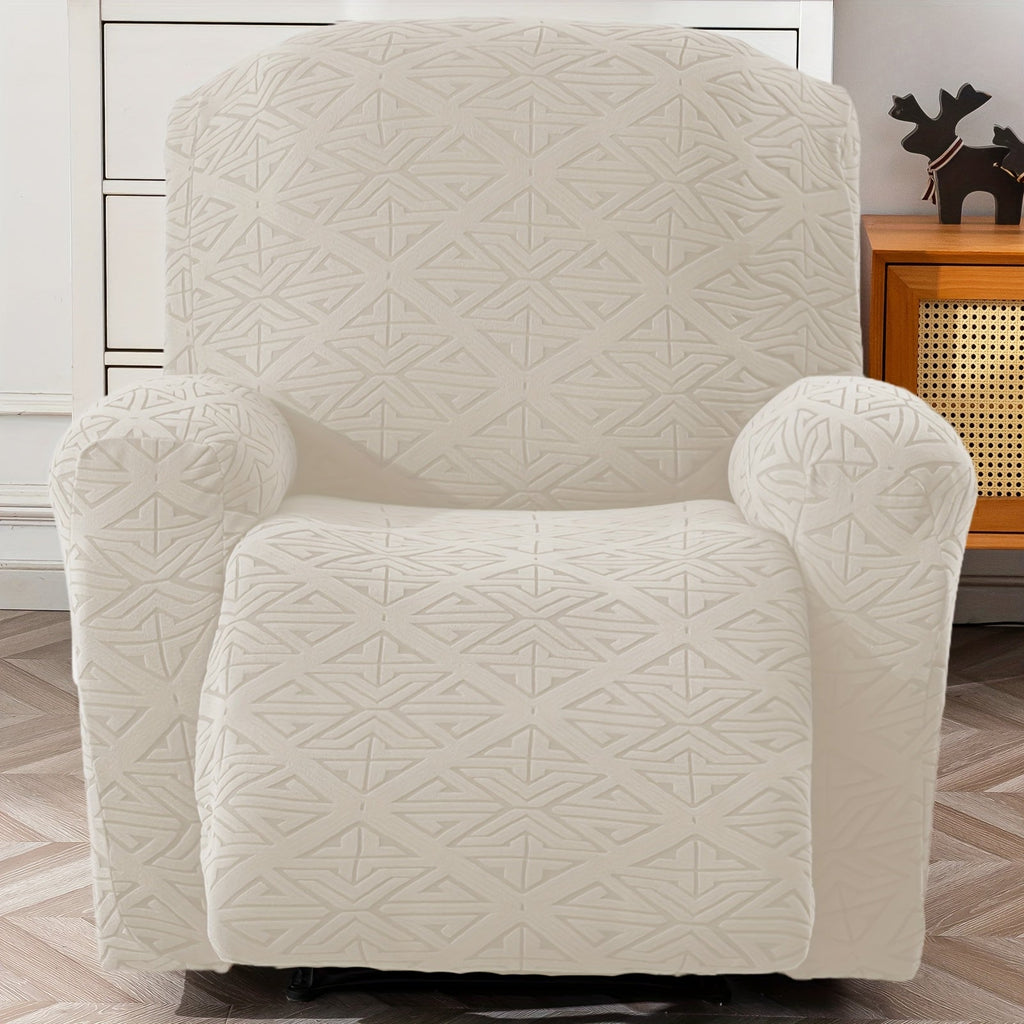 Stretch Recliner Chair Cover 4-Piece Slipcover Non-Slip Elastic Recliner Protector Polar Fleece Jacquard Fabric Pet Scratch Proof Easy Install for Lazy Boy Recliner