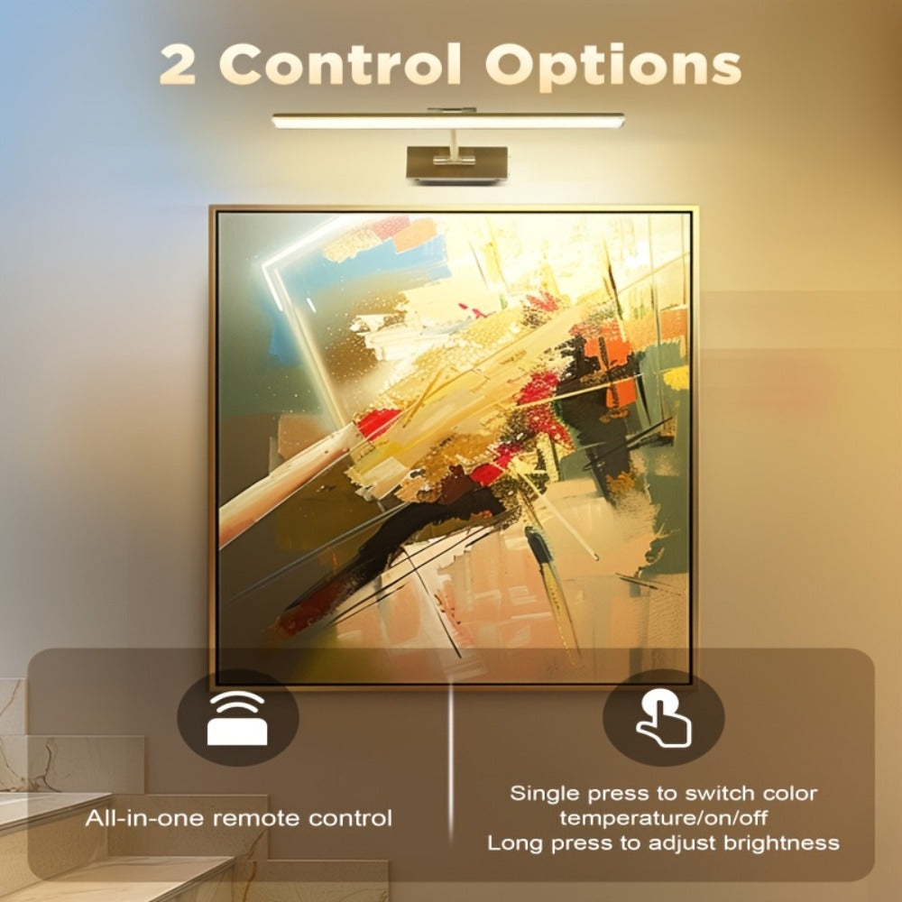 Picture Light 16 Inch Wireless Battery Powered LED Wall Light 6000mAh Rechargeable Remote Control Adjustable Brightness Art Light for Photo Frame Portrait Gallery Painting Home Decor Gold Black