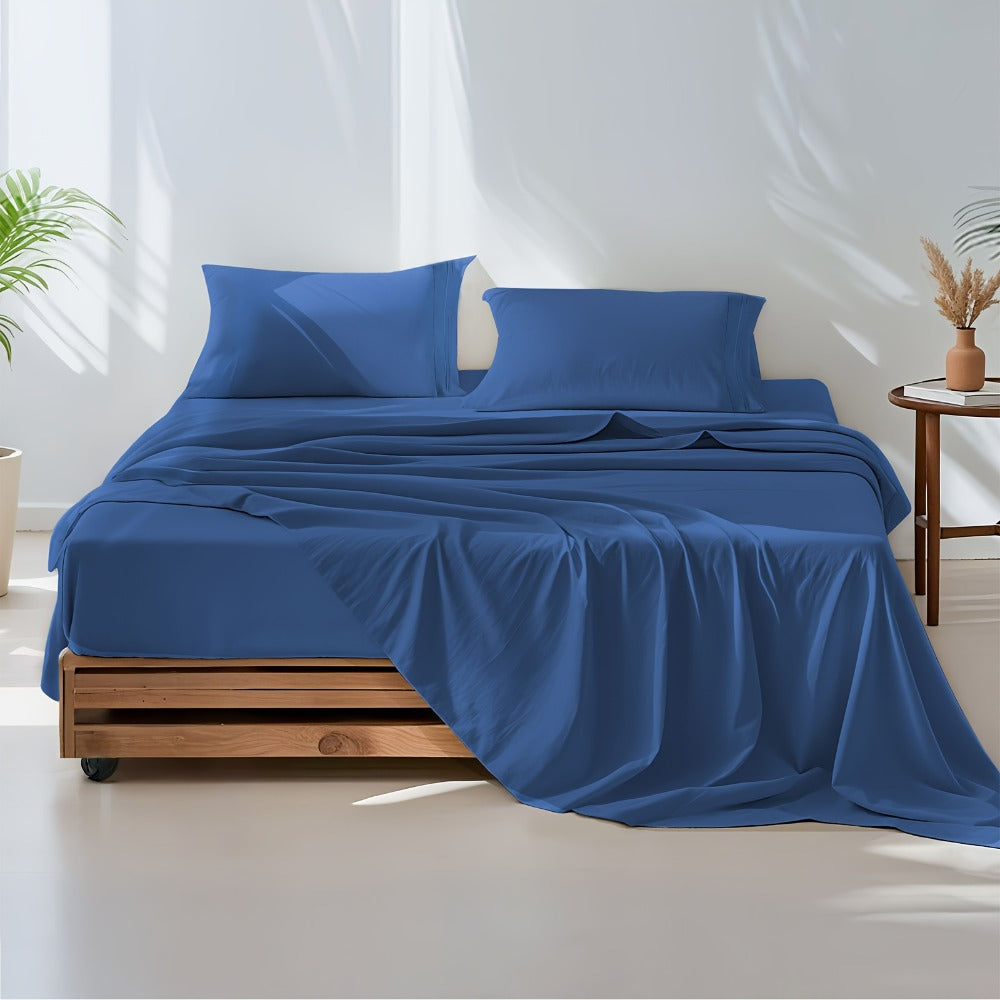 Fitted Sheet Set Deep Pocket | Soft Cooling Breathable Bedding 3-4pcs Fade-Resistant All-Season for Twin Full Queen King ¨C Solid Color Bed Sheets for Dorm Guest Room Everyday Use