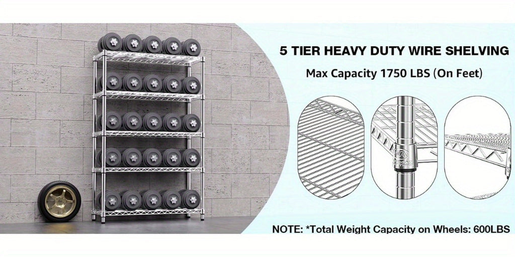 Metal Storage Shelving Unit Heavy Duty Adjustable 4 5 Tier Steel Shelf Rack for Garage Kitchen Pantry Workshop Black Chrome MZG