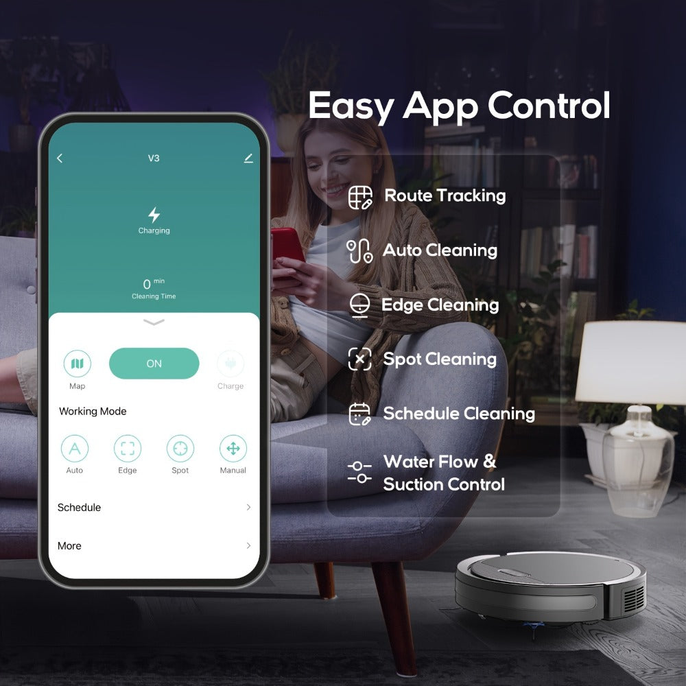 Robot Vacuum Cleaner Mop Combo 5000Pa Max Suction 2-in-1 with App & Voice Control - Scheduled Cleaning, Auto Recharge, for Pet Hair, Low Pile Carpet & Hard Floors, 12.2 inch Slim Design, Multiple Colors