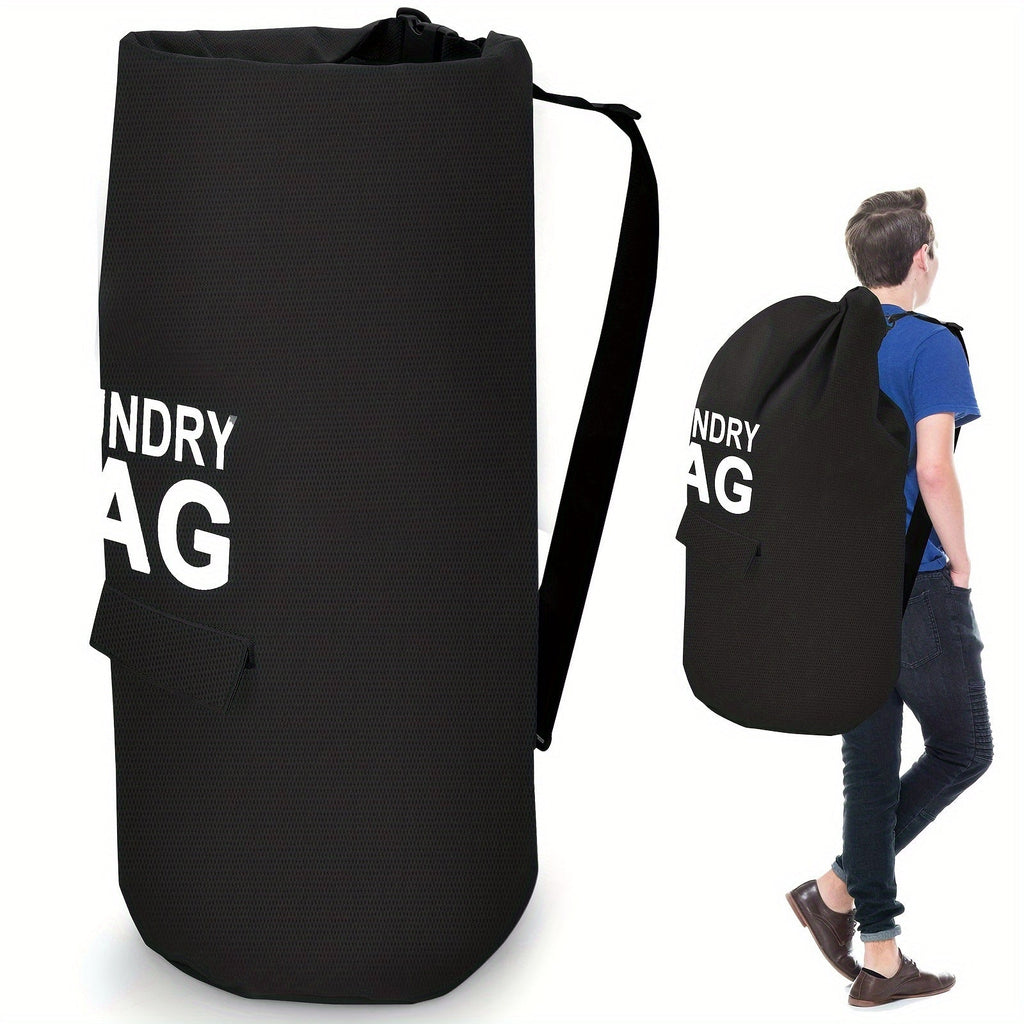 Large Laundry Bag Backpack with Adjustable Shoulder Strap | Foldable Portable Laundry Basket Machine Washable | Space Saving Hamper for Travel College Dorm Home Storage