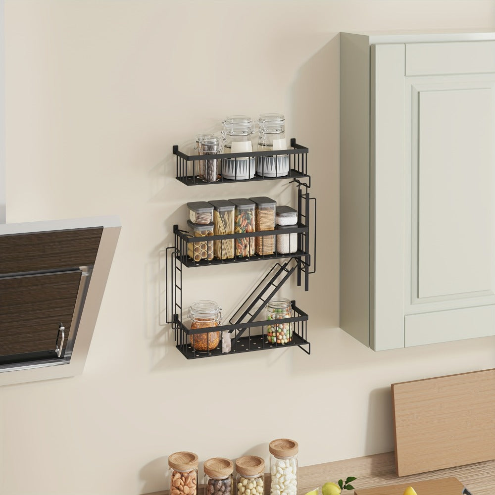 Floating Wall Shelf 3 Tier Black Metal Ladder Shelf - Fire Escape Decorative Wall Shelves for Bedroom, Bathroom, Home Office Storage and Display, Room Decor, Wall Art Shelf