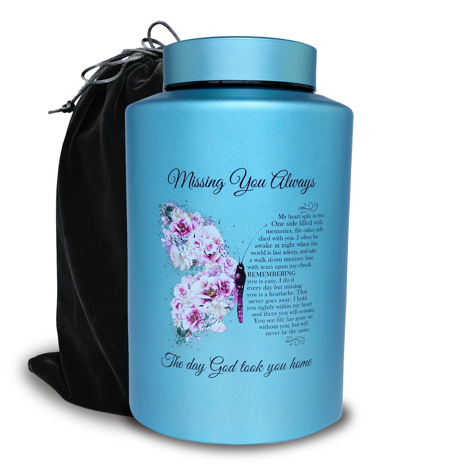 Cremation Urns for Human Ashes Large ¨C Stainless Steel Memorial Urn Holds 220 lbs, Decorative Butterfly Cardinal Fairy Design, Screw Lid & Seal Ring, Velvet Pouch Included, Adult Funeral Keepsake Urn