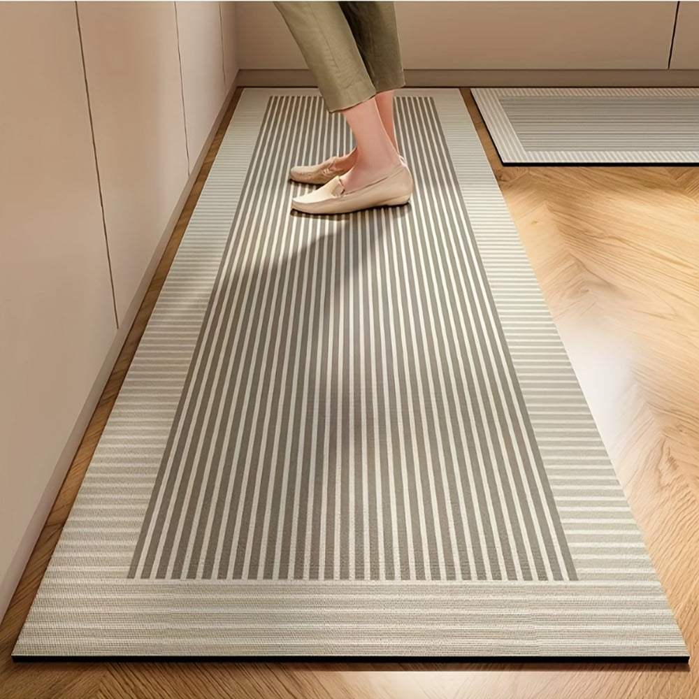 Kitchen Mat Non-Slip Absorbent Runner Rug Nordic Floral Pattern Anti-Fatigue Floor Mat with Rubber Backing for Kitchen Bathroom Hallway Laundry Room Beige Brown Washable