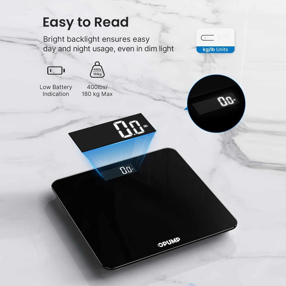 Digital Bathroom Scale High Precision 400 lbs ¨C Electronic Body Weight Scale with Backlit HD LCD Display, kg/lb/st Switchable, Easy Read, Includes Batteries