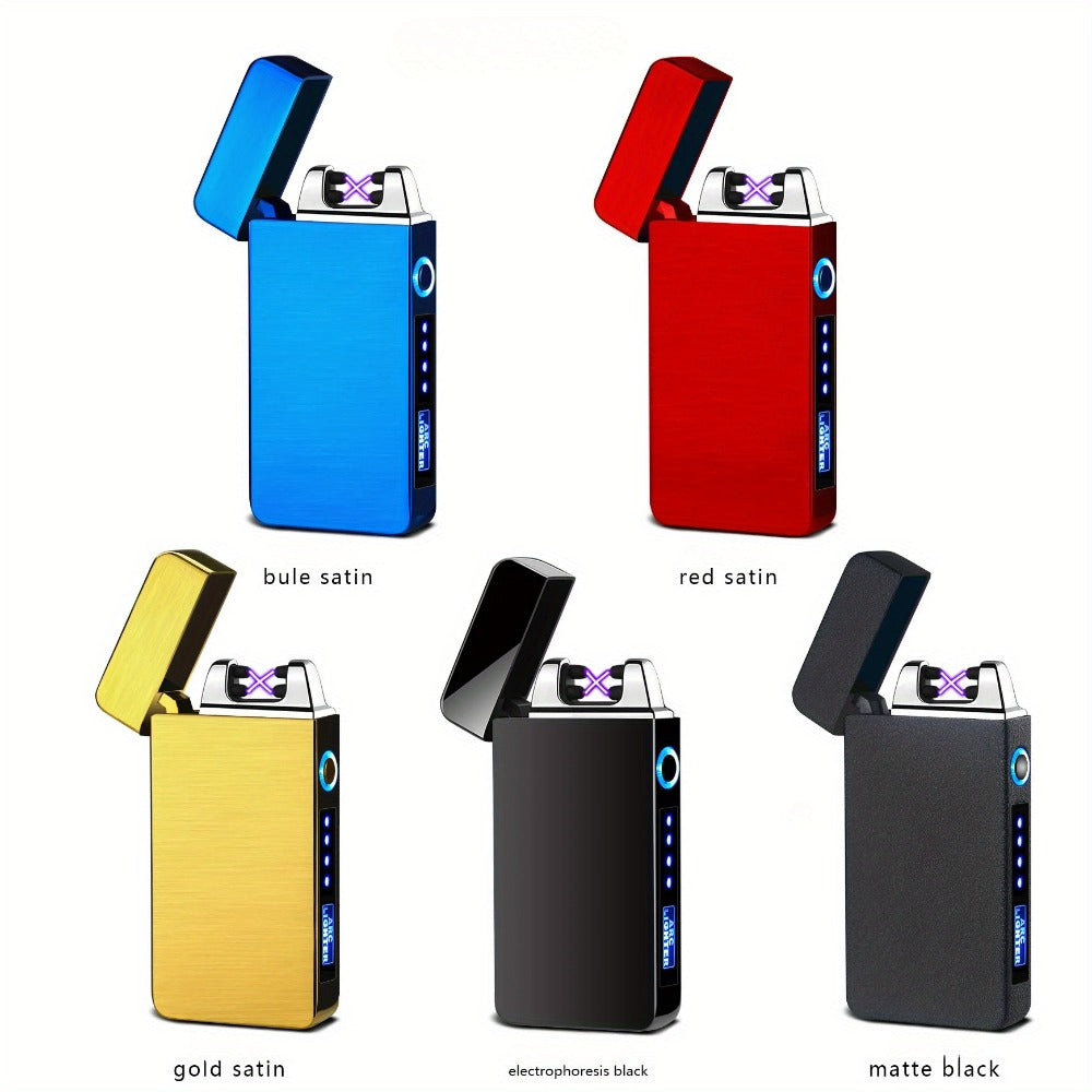 USB Electric Lighter Dual Arc Plasma ¨C Windproof Flameless Rechargeable Lighter with LED Power Display, Touch Sensor, Metal Body, Ideal for Outdoor Camping Candles Holiday Gift (No Battery Required)