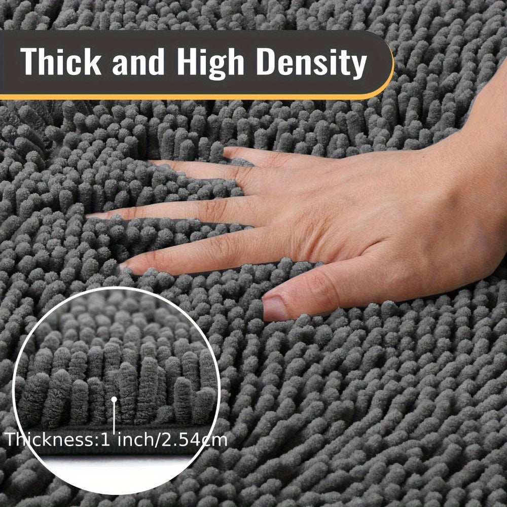 Chenille Bath Rug Extra Thick Soft Absorbent Non-Slip Bathroom Mat Machine Washable, Multiple Sizes & Colors