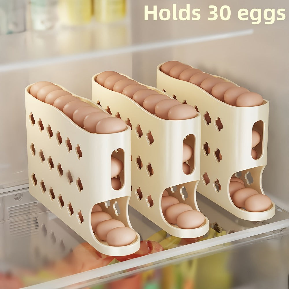 Egg Dispenser for Refrigerator, 4-Tier Automatic Rolling Egg Holder Rack ¨C Space-Saving Egg Storage Organizer for Fridge, Kitchen Cabinet, Countertop and Table