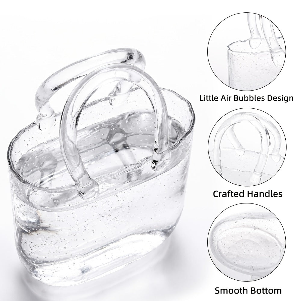 Glass Purse Vase for Flowers Glow in the Dark Vase Fish Bowl Bubble Clear Bag Vase with Handle 7.7x3.9x10.4In Unique Decorative Vases for Centerpieces Wedding Table Christmas Home Decor