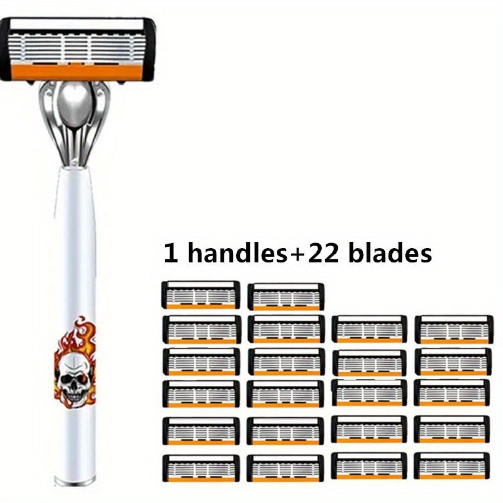 Men's Safety Razor with Replacement Blades - Anti-Slip Stainless Steel Handle Shaver for Beard & Sideburns, Classic Style Wet Shaving Razor, Multiple Blade Bundle Options