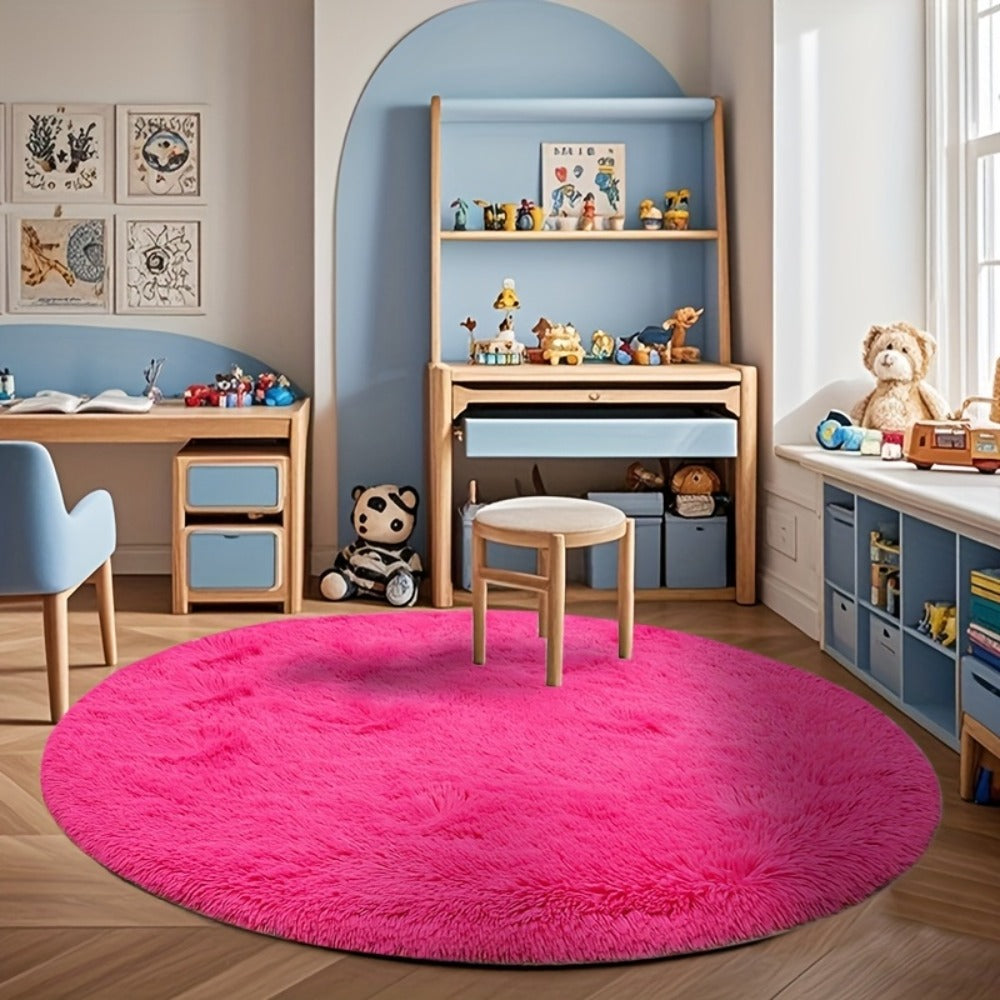 Round Faux Fur Area Rug - Soft Plush Circle Carpet for Living Room Bedroom, Machine Washable, Multiple Colors & Sizes